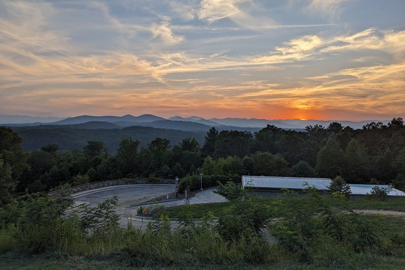 Evening view of Asheville and the Blue Ridge Mountains from an observatory viewpoint