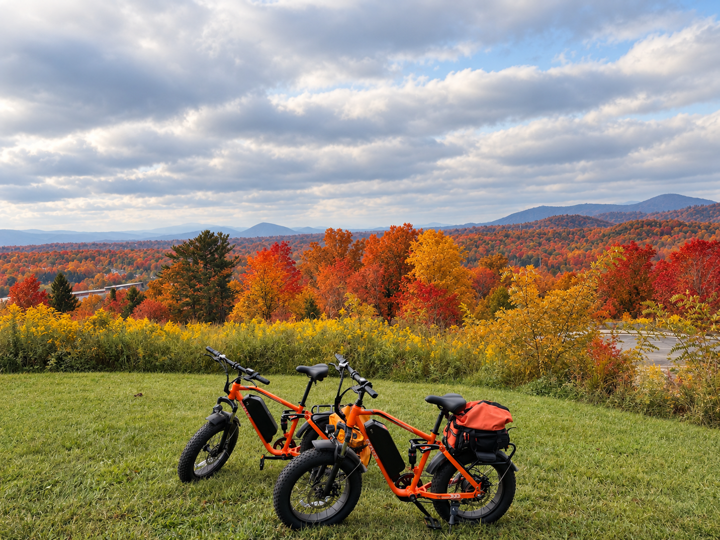 E-bikes at the Asheville observatory viewpoint